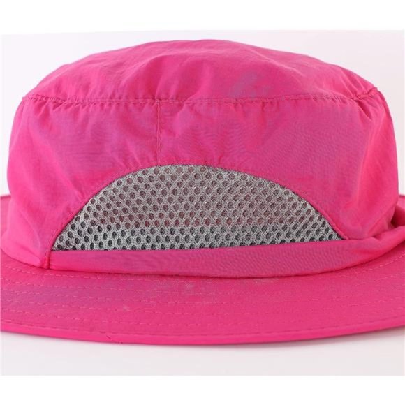 Kids Sun Protection Hat Quick Dry Adjustable Wide Brim Mesh Rose Red - Picture 2 of 7